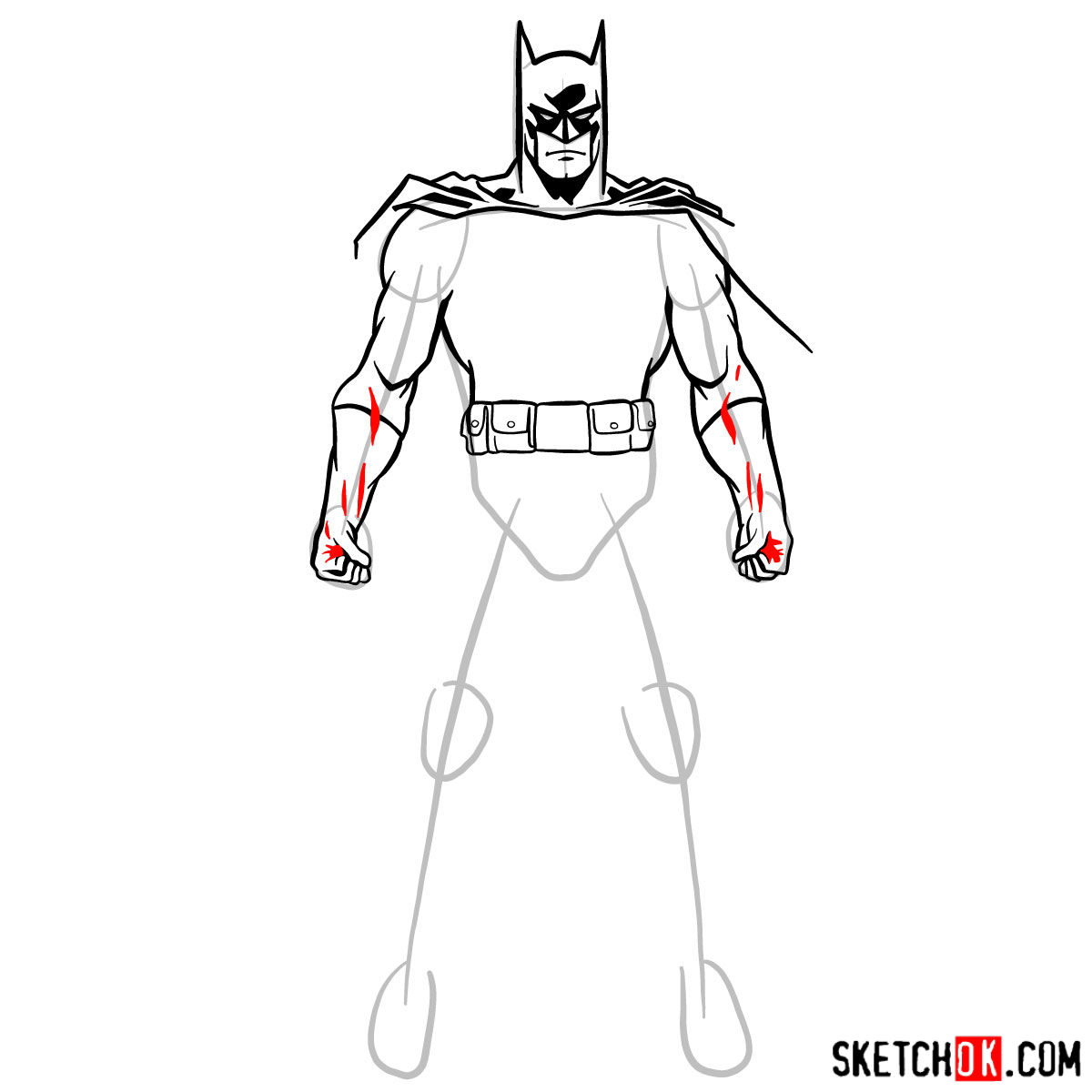 How to draw Batman in classic suit - step 09