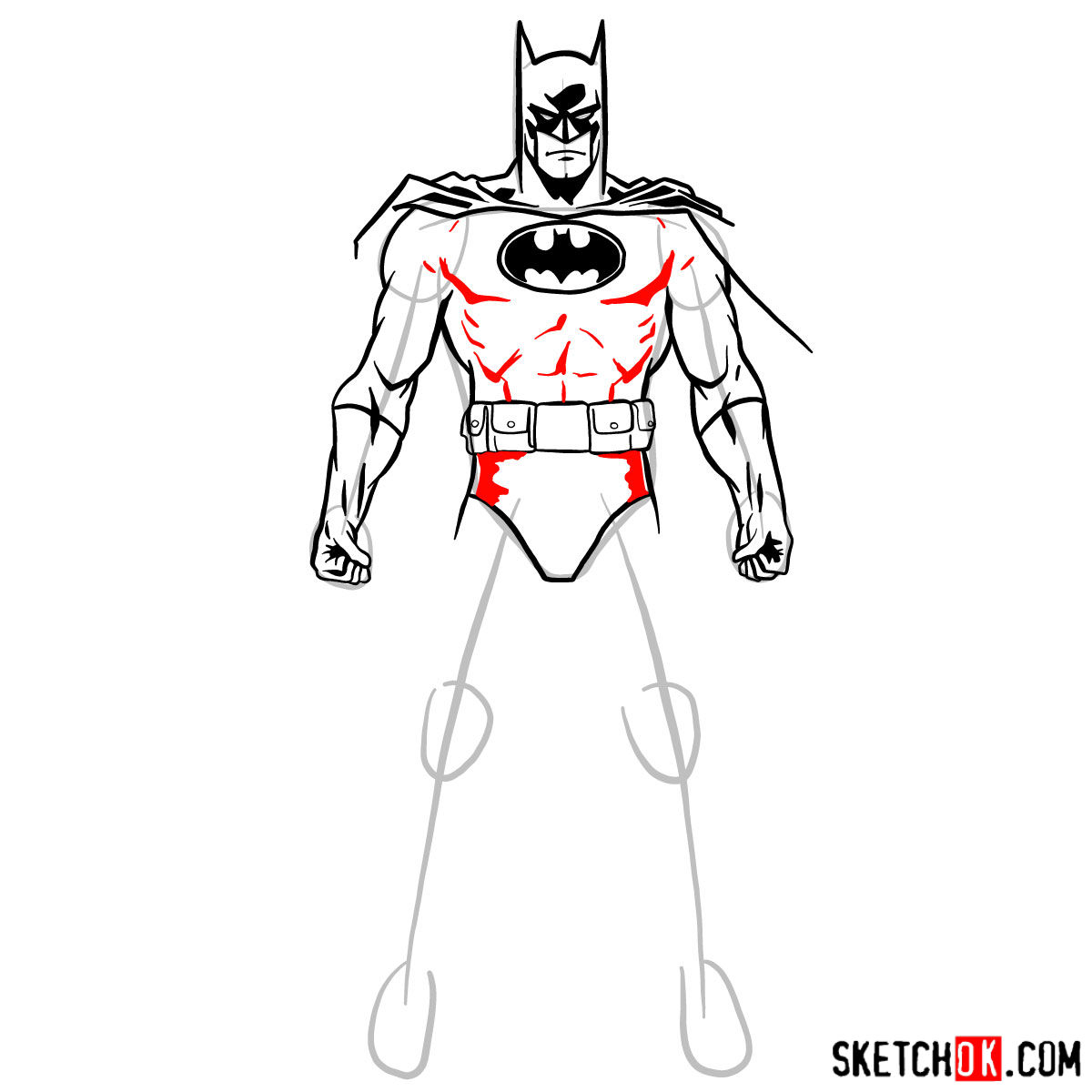 How to draw Batman in classic suit - step 11