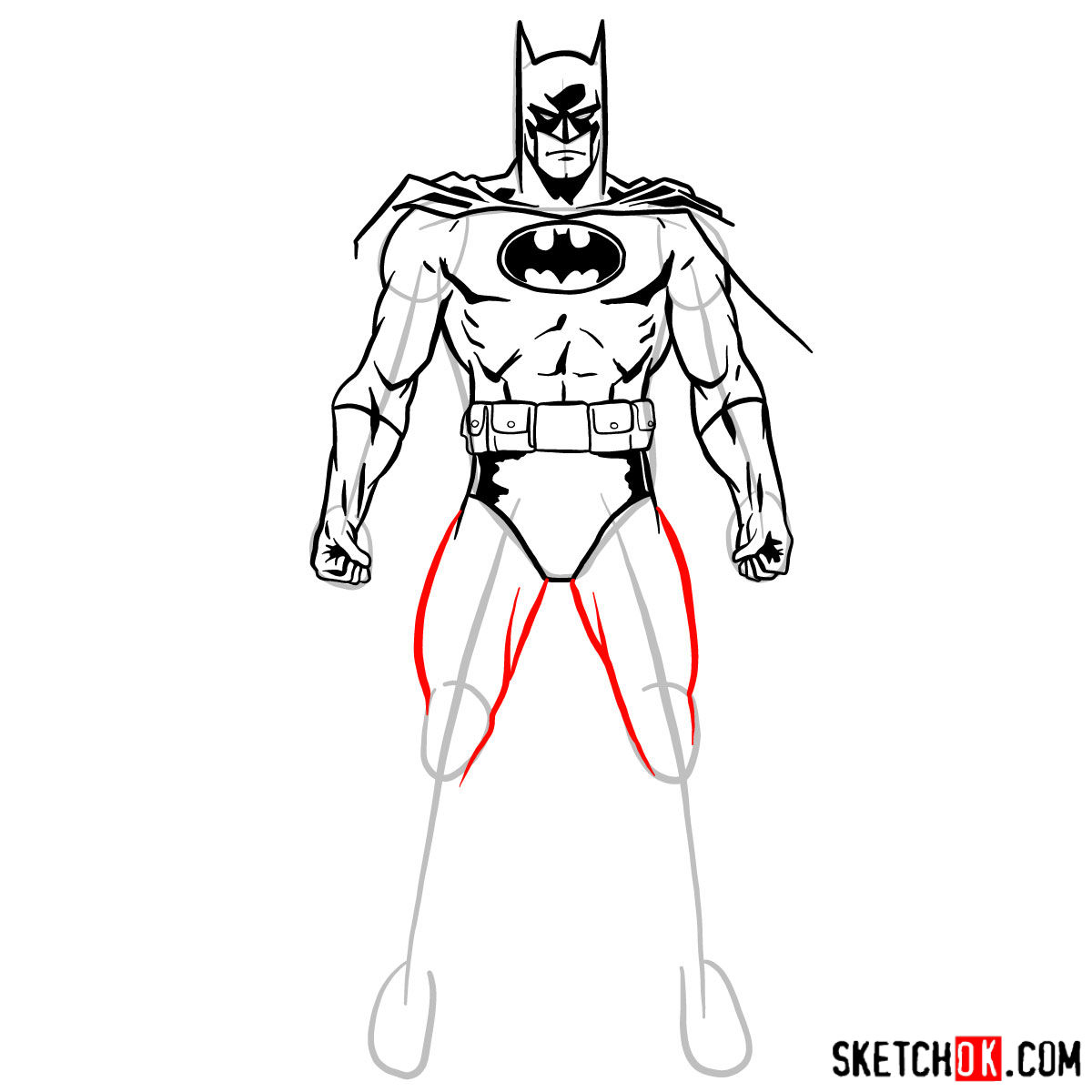 How to draw Batman in classic suit - step 12