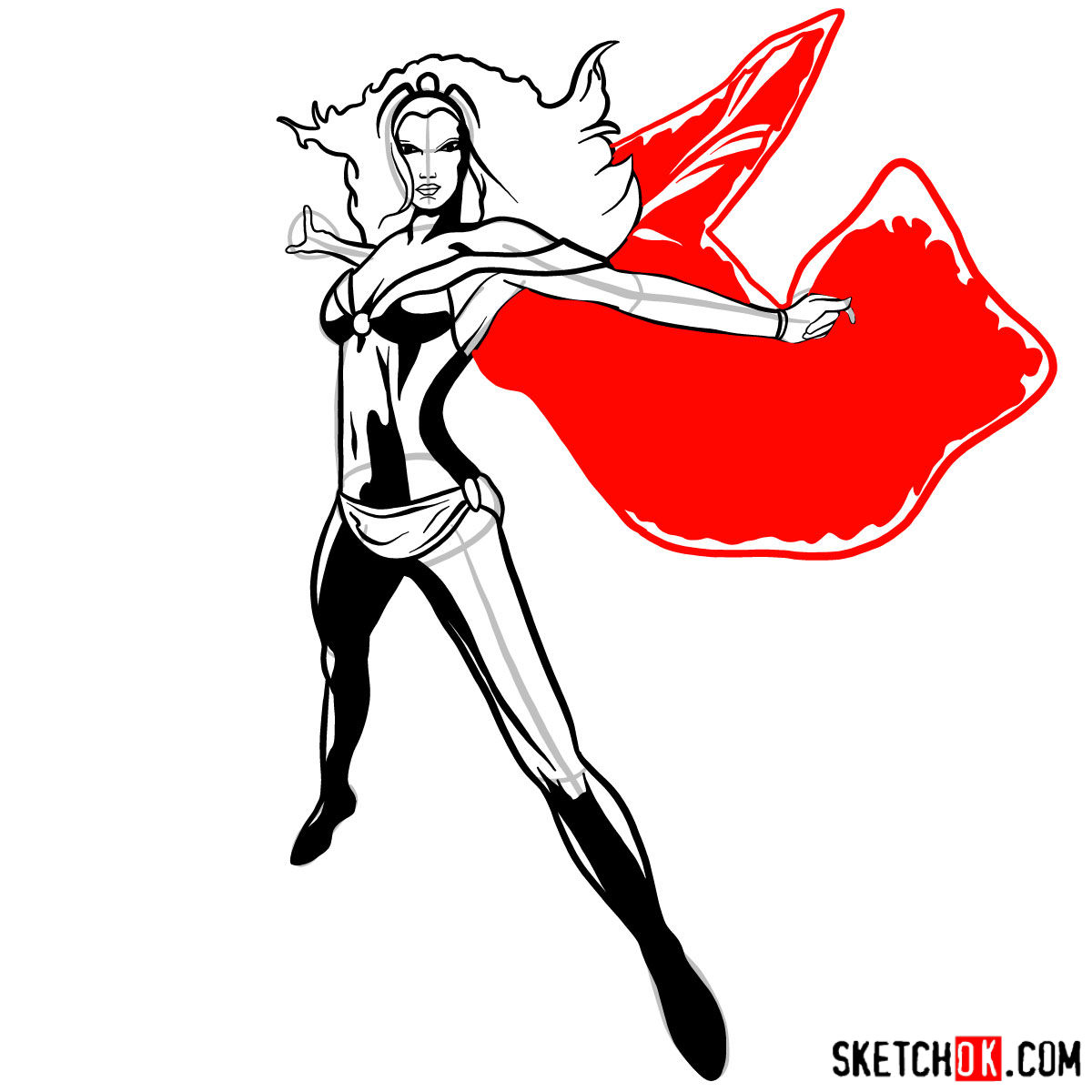 How to draw Storm from X-Men - step 14