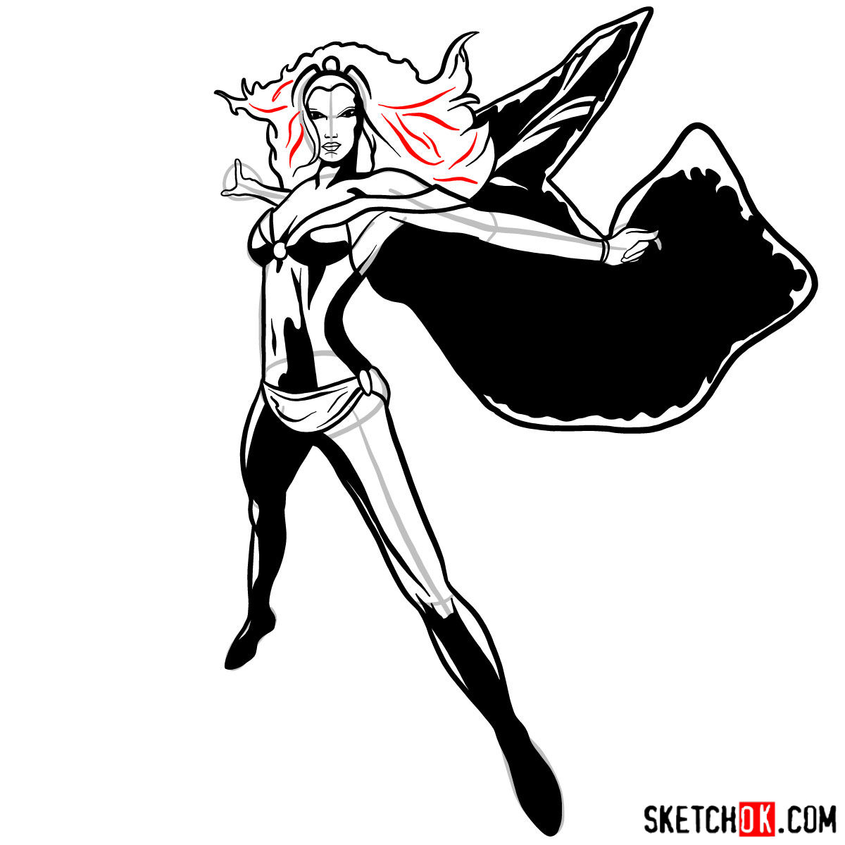 How to draw Storm from X-Men - step 15