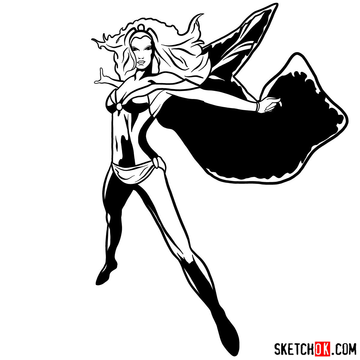 How to draw Storm from X-Men - step 16