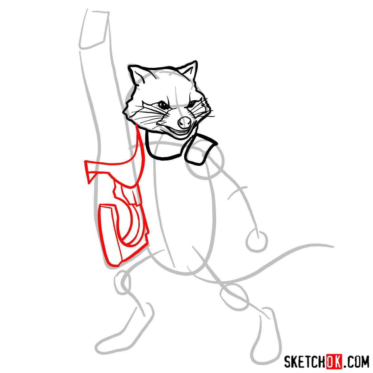 How to draw Rocket Raccoon - step 06