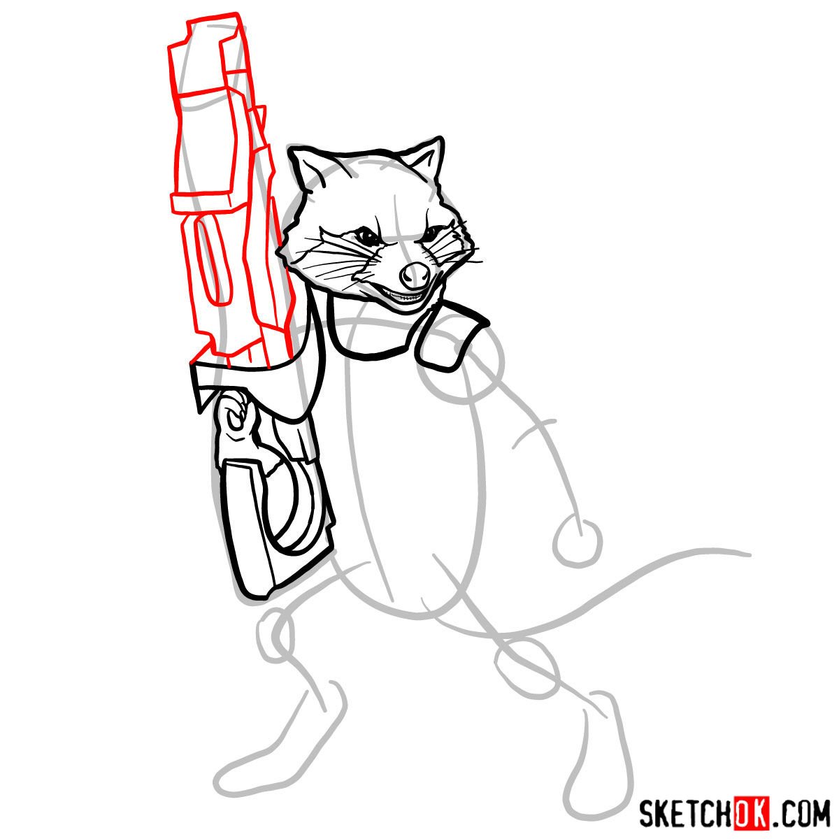 How to draw Rocket Raccoon - step 08