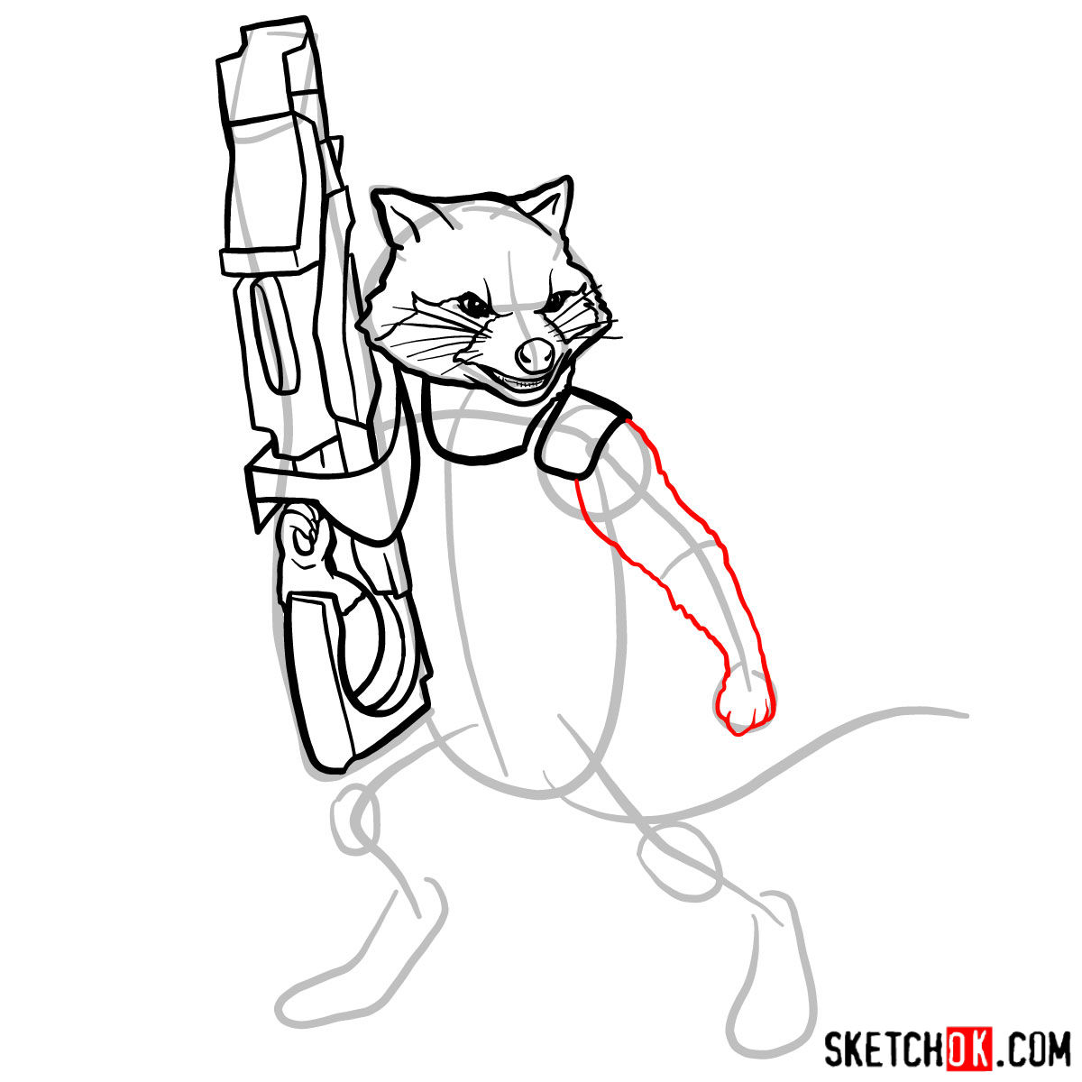 Step by Step How to Draw Rocket Raccoon from Guardians of the Galaxy   DrawingTutorials101com