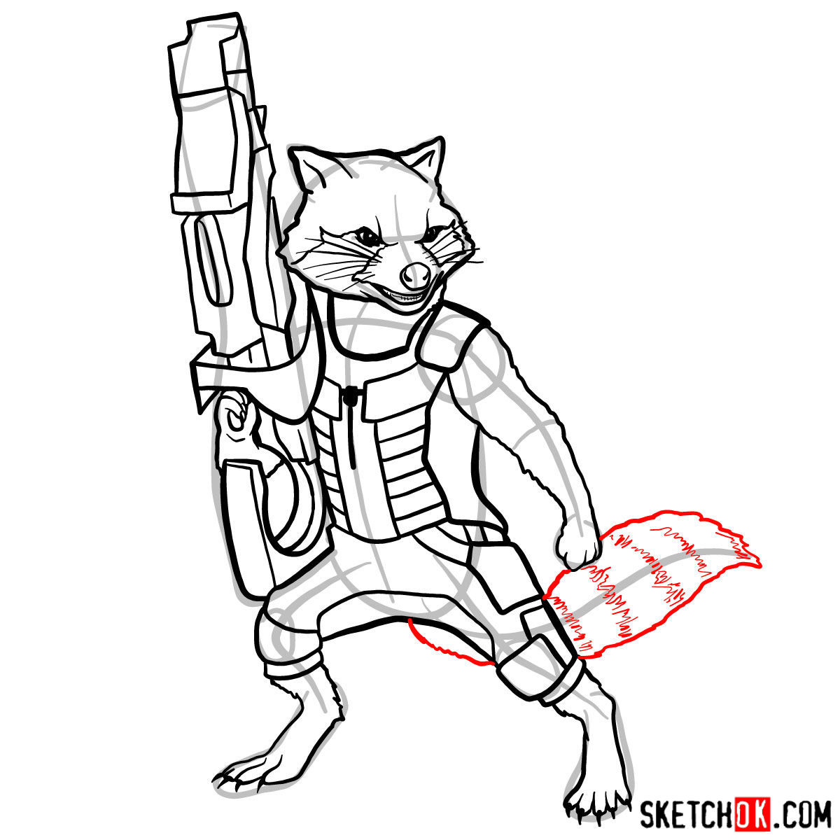 How to Draw Rocket Raccoon Sketch a Fluffy Guardian of the Galaxy