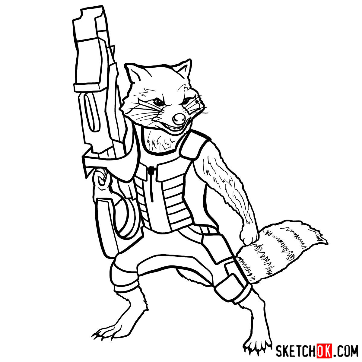 How to draw Rocket Raccoon - step 15