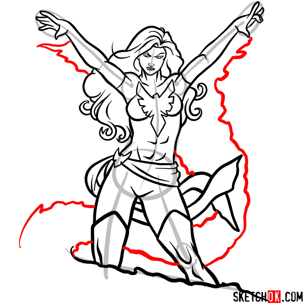 How to draw Dark Phoenix from X-Men (Jean Grey) - step 13
