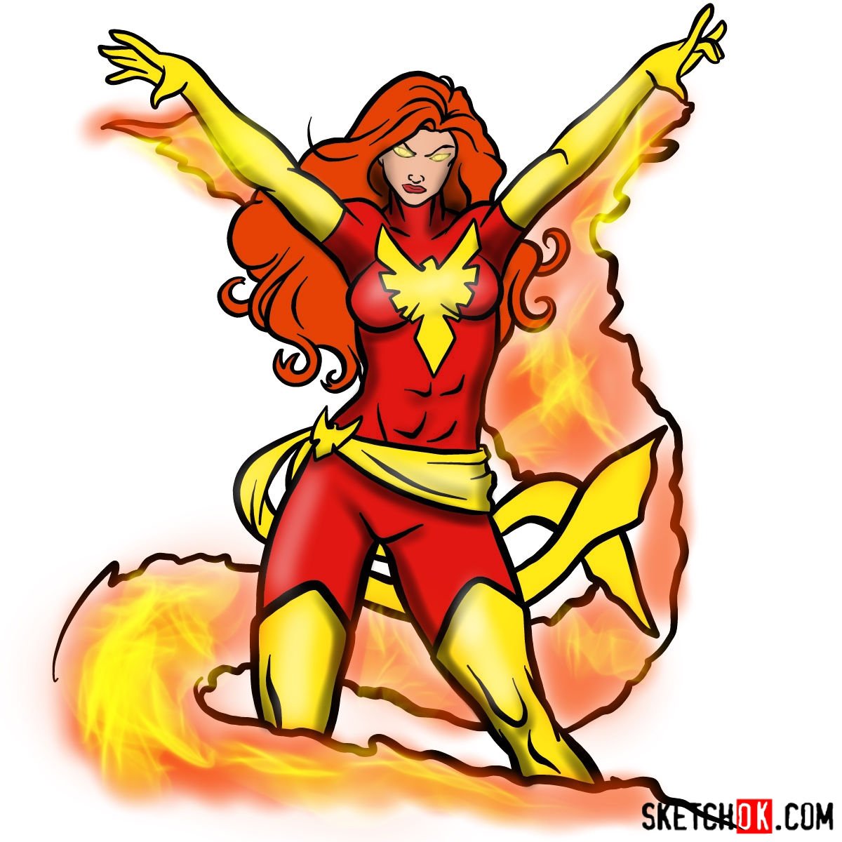 How to draw Dark Phoenix from X-Men (Jean Grey)