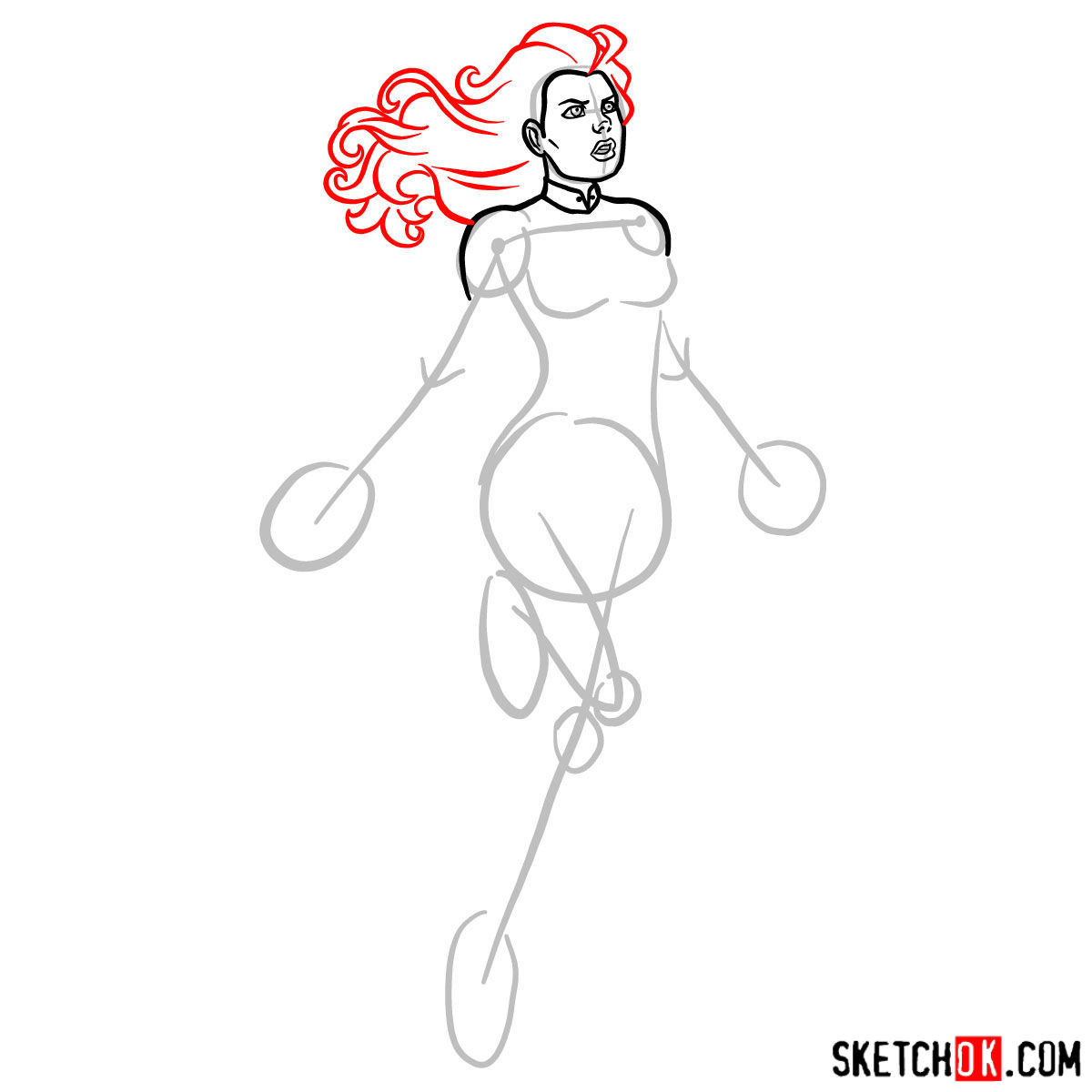 How to draw Captain Marvel (Carol Danvers) - step 05