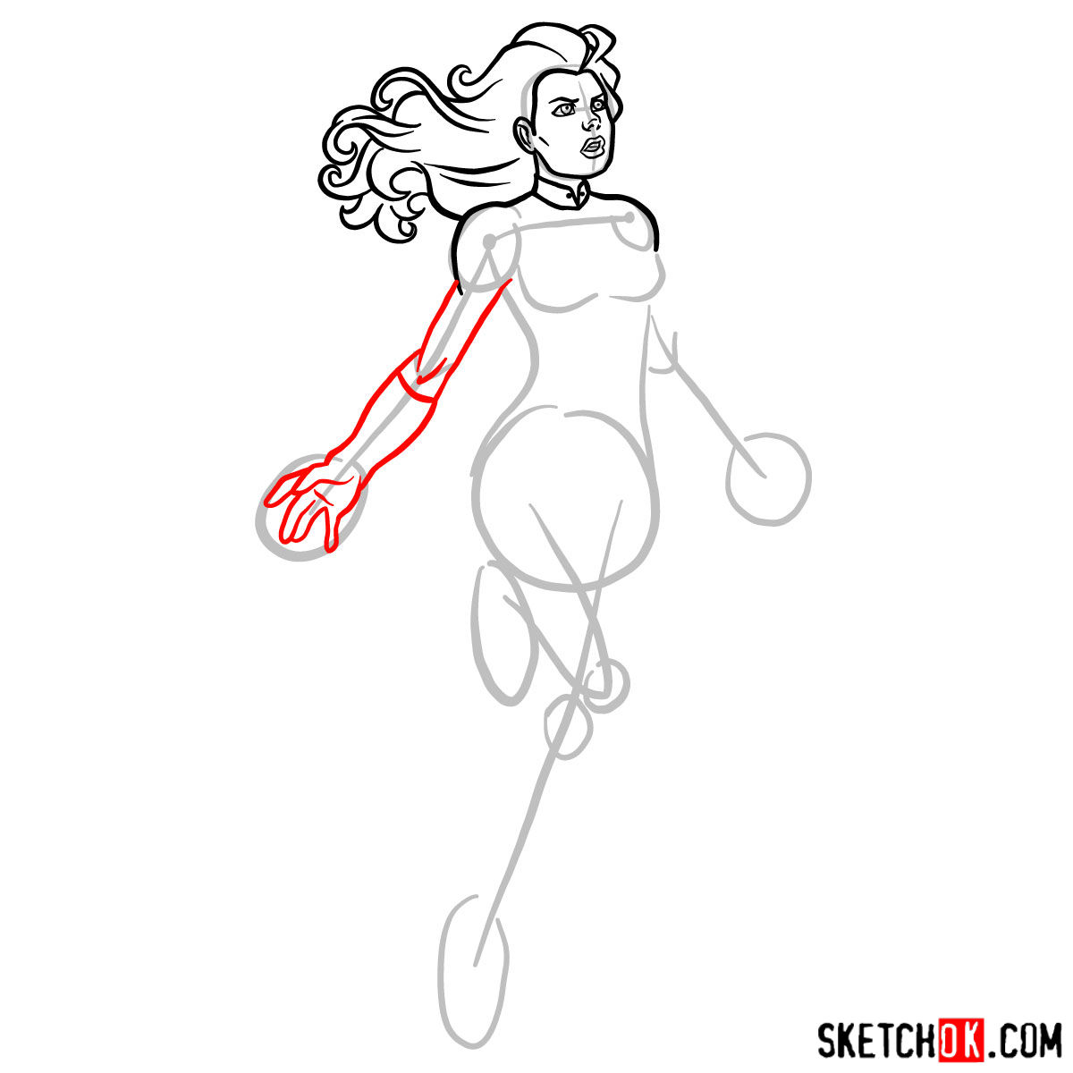 How to draw Captain Marvel (Carol Danvers) - step 06