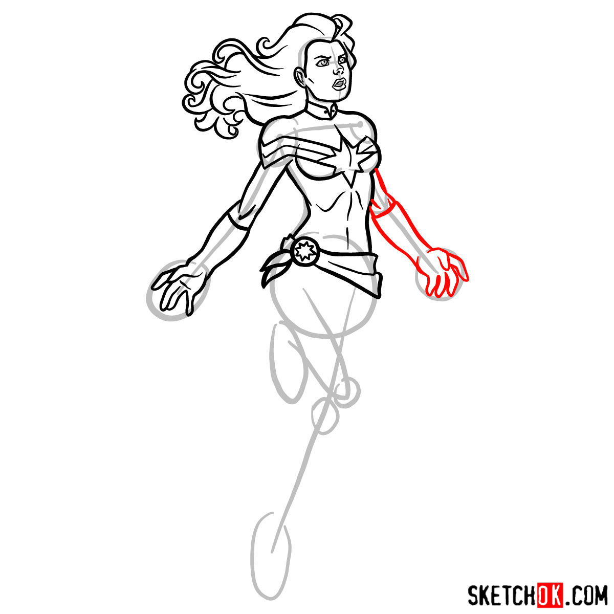 How to draw Captain Marvel (Carol Danvers) - step 10