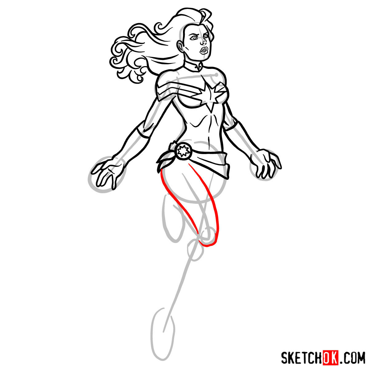 How to draw Captain Marvel (Carol Danvers) - step 11