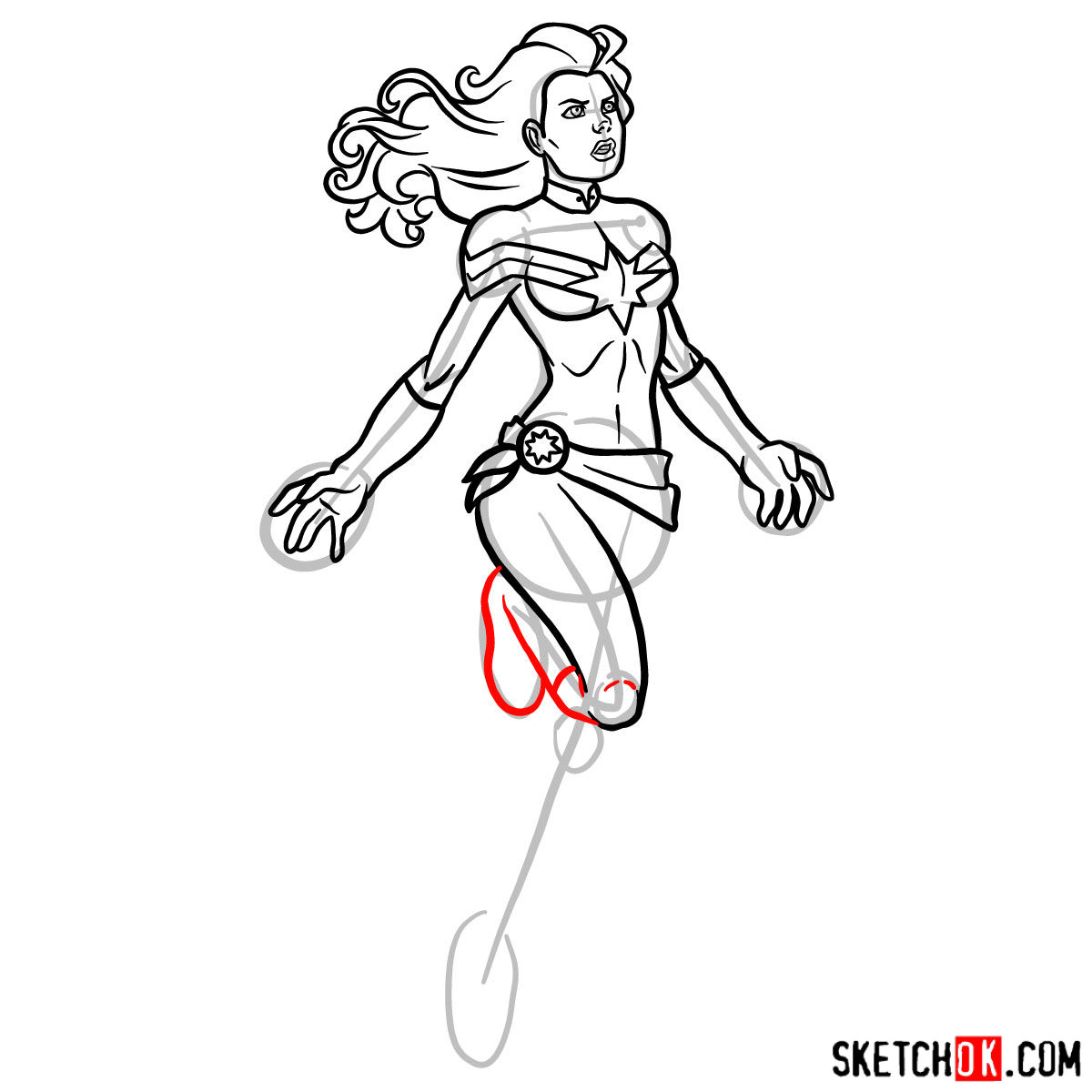 How to draw Captain Marvel (Carol Danvers) - step 12
