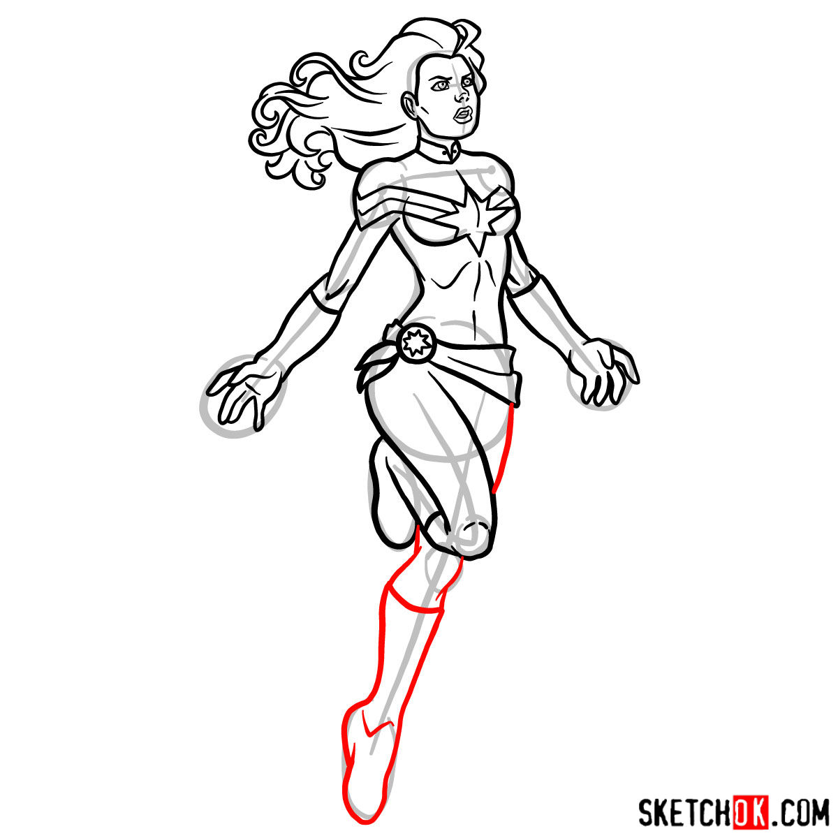 How to draw Captain Marvel (Carol Danvers) - step 13