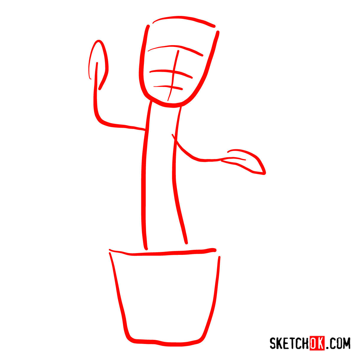 Baby Groot in a pot - step by step drawing tutorial - step 01
