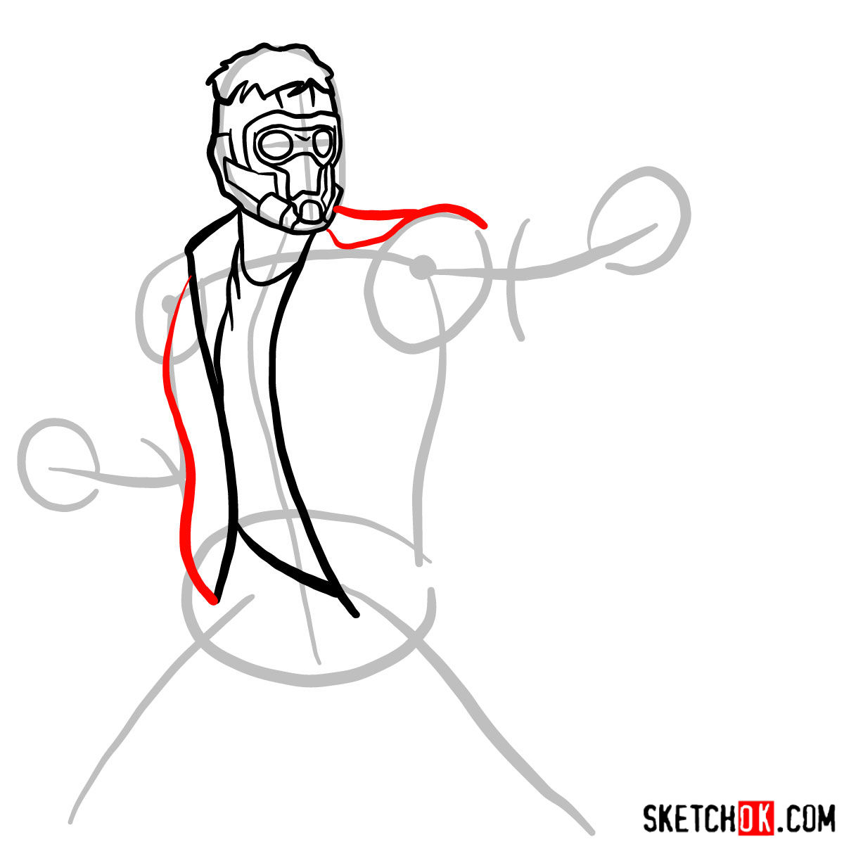 How to draw Star-Lord from Guardians of the Galaxy - step 06