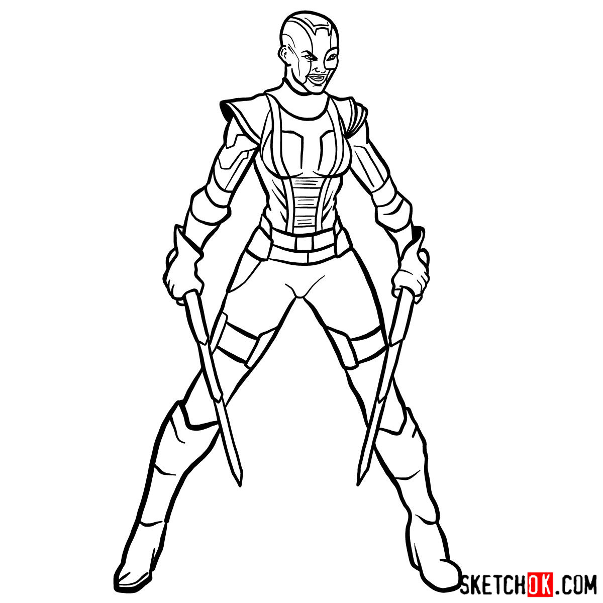 How to draw Nebula from Guardians of the Galaxy - step 17