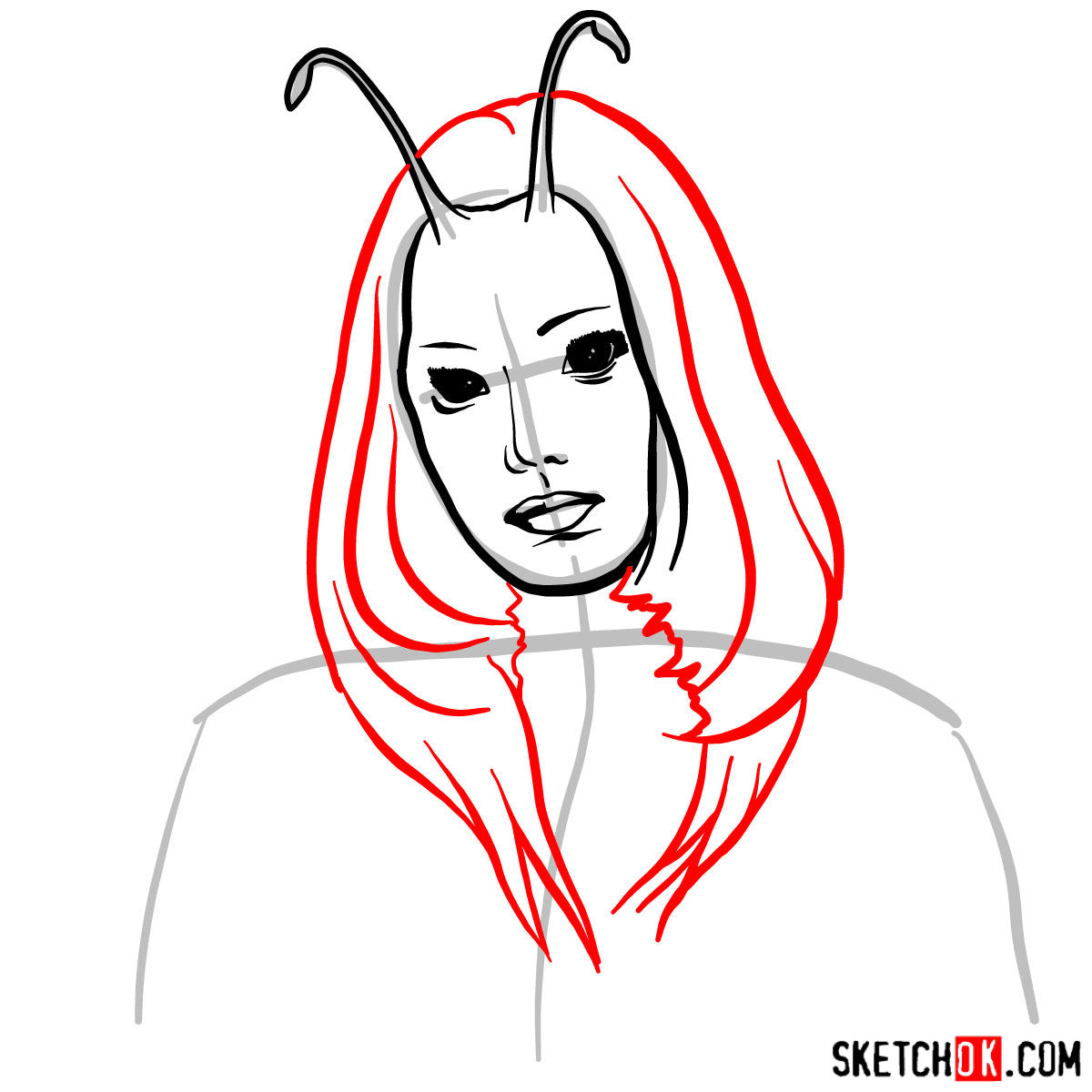 How to draw Mantis from Guardians of the Galaxy 2 film -  step 06
