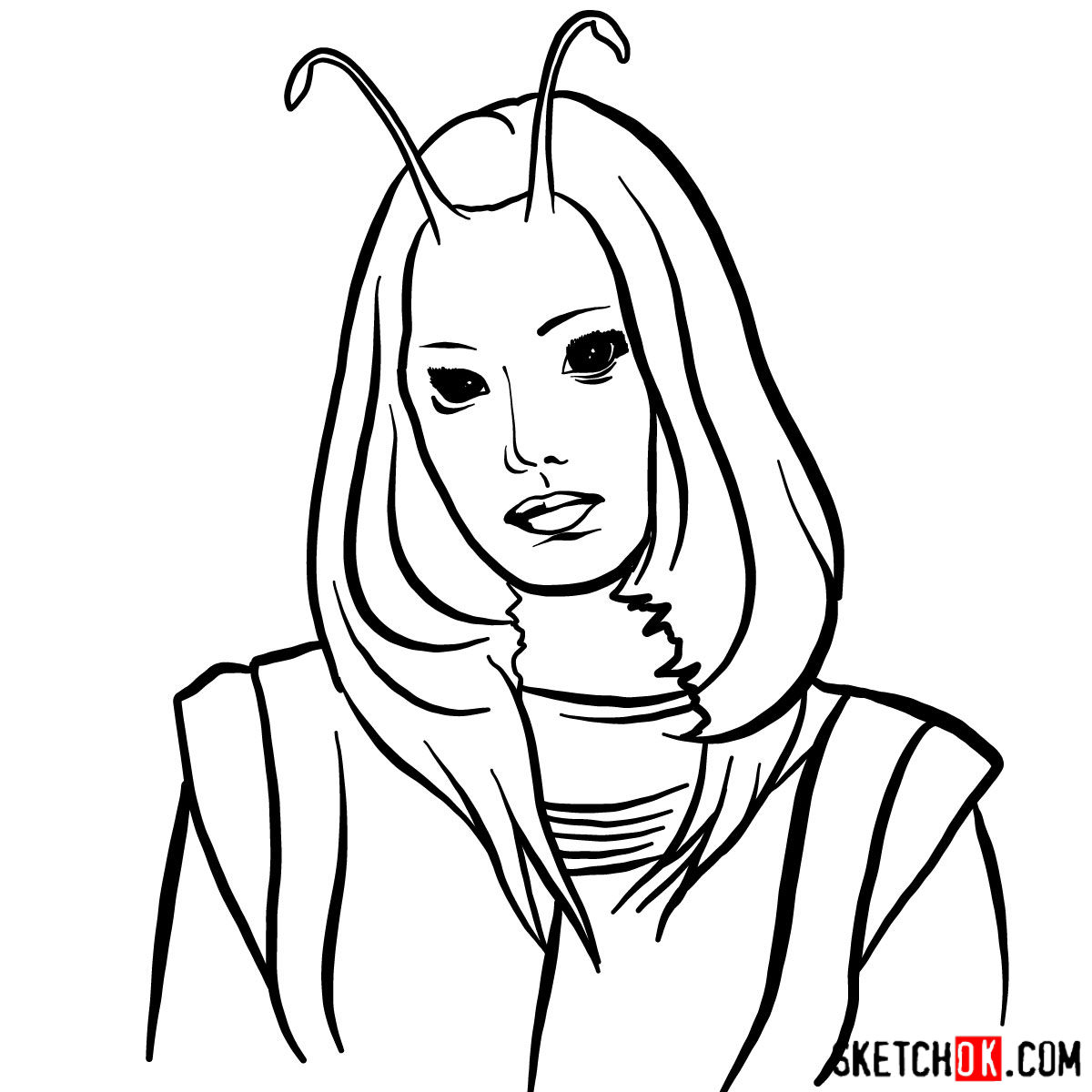 How to draw Mantis from Guardians of the Galaxy 2 film - step 09