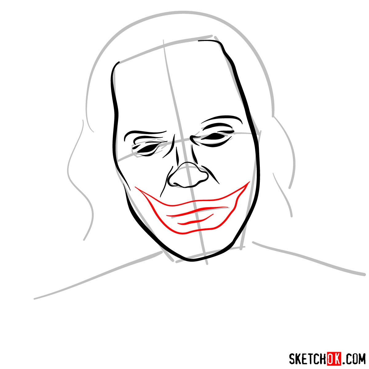 How to draw Joker by Joaquin Phoenix - step 06