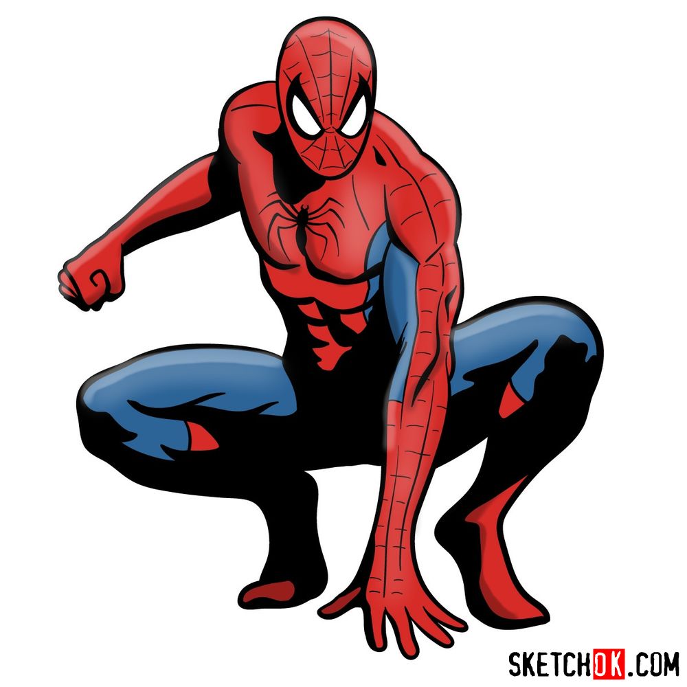 How to draw Spider-Man (Comic books style) - Sketchok easy drawing guides