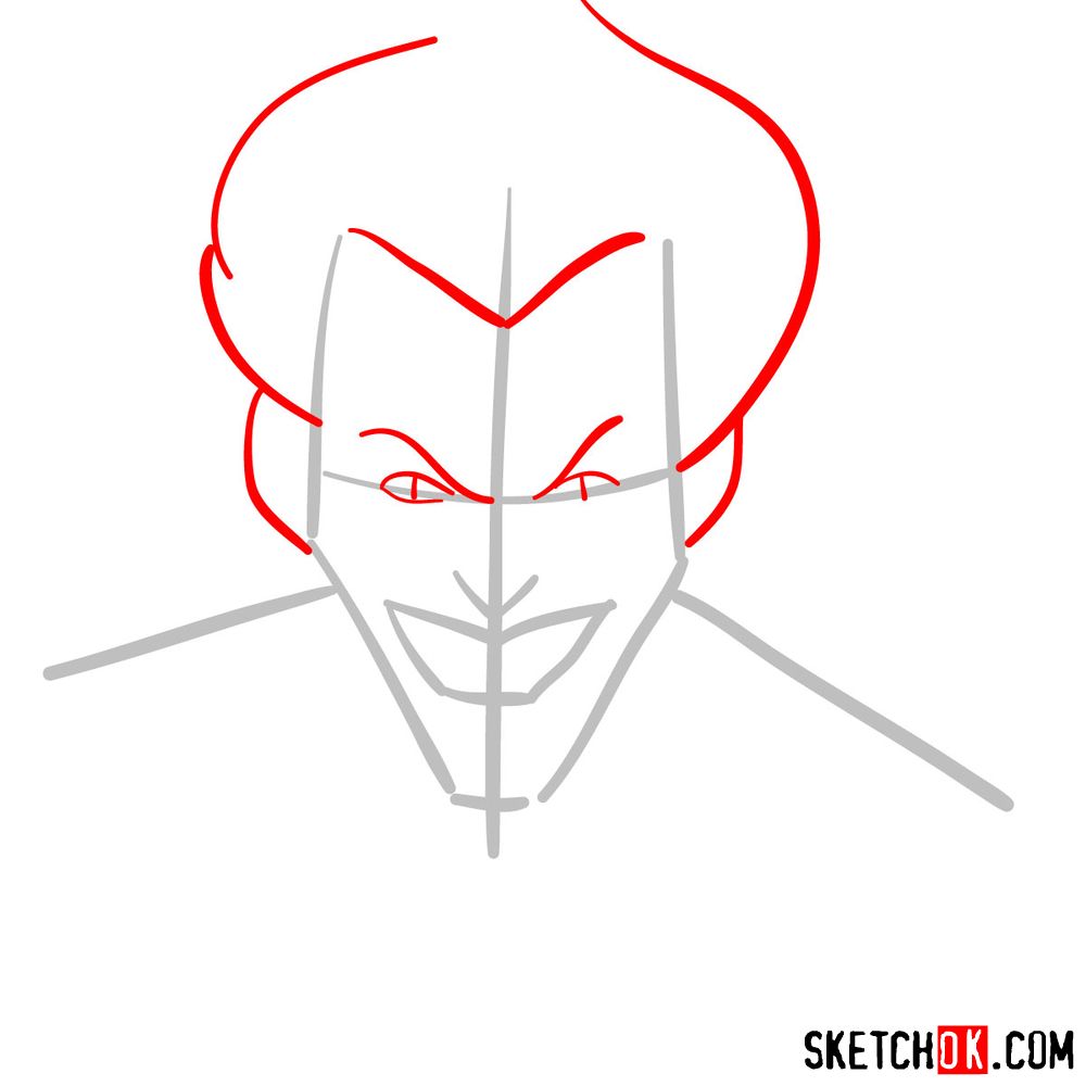 How to draw Joker's face - step 02