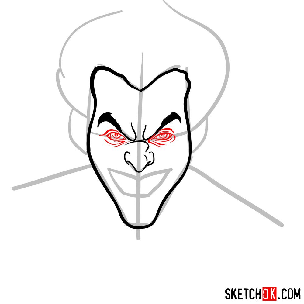 How to draw Joker's face - step 05
