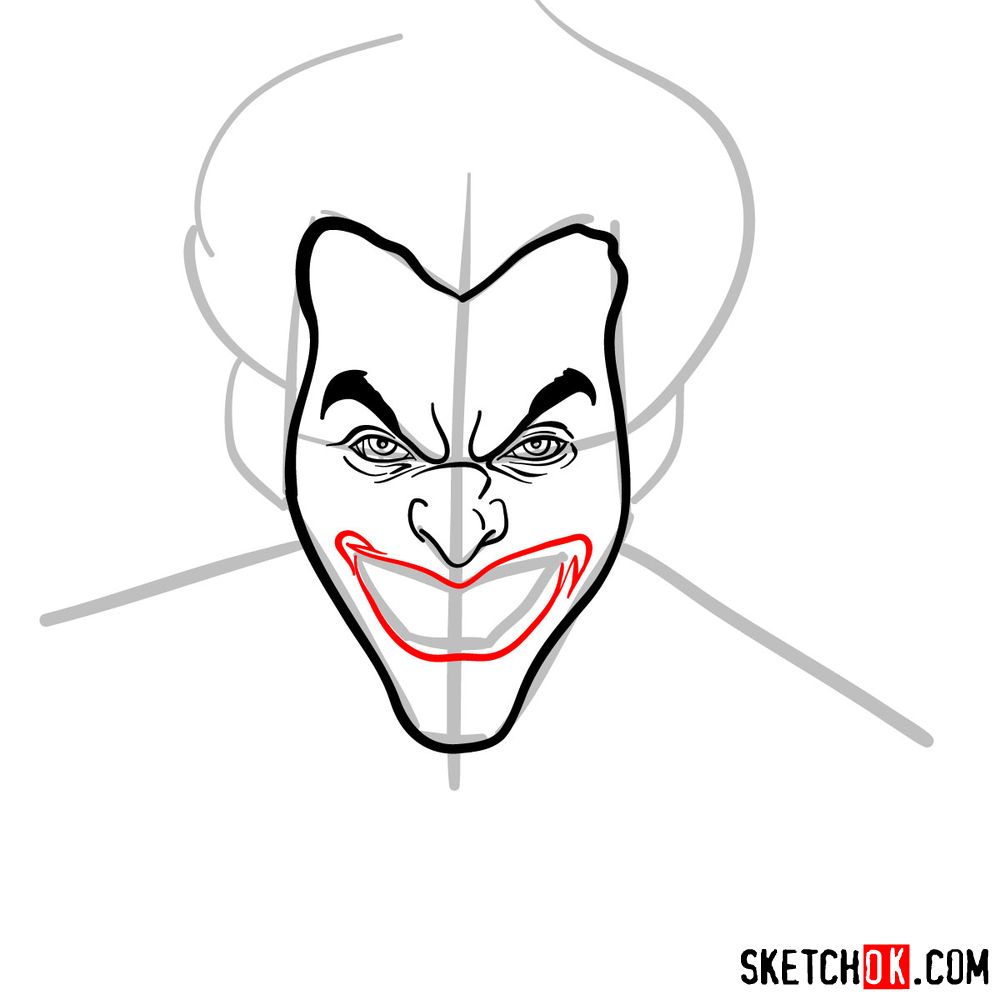 How to draw Joker's face - step 06