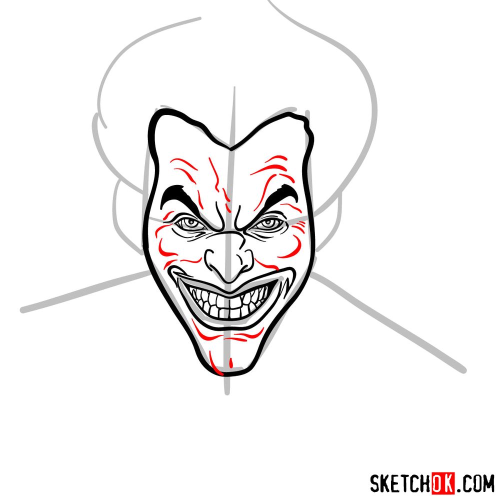How to draw Joker's face - step 08