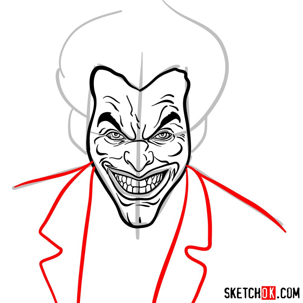 How to draw Joker's face - step 09