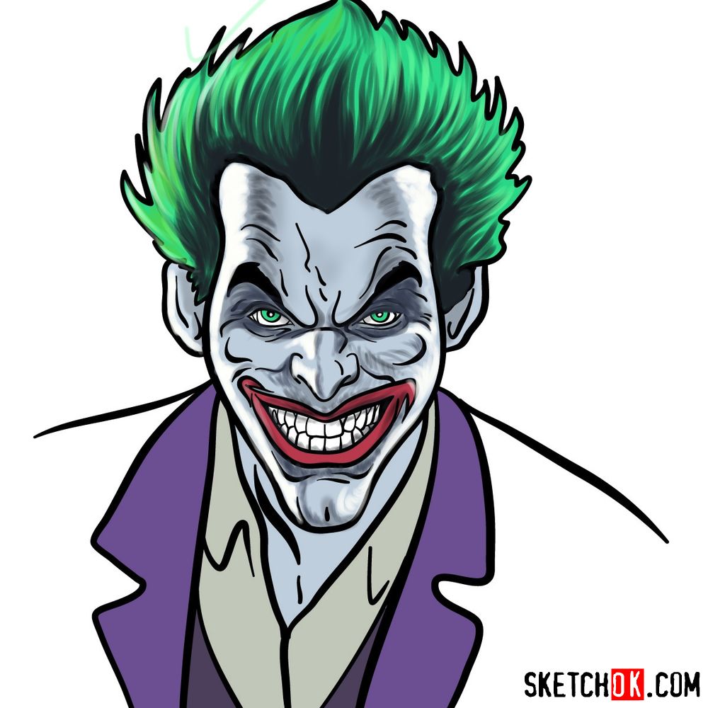How to draw Joker's face - Sketchok easy drawing guides