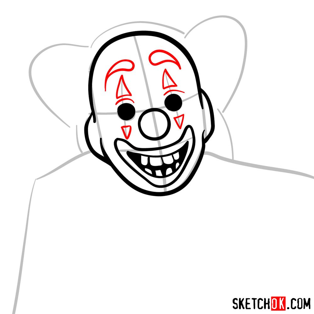 How to draw Joker Clown mask from Joker 2019 film - step 06