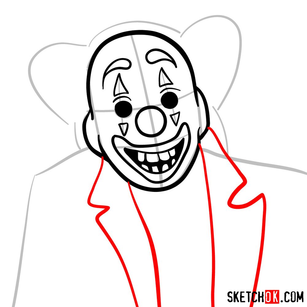 How to draw Joker Clown mask from Joker 2019 film - step 07