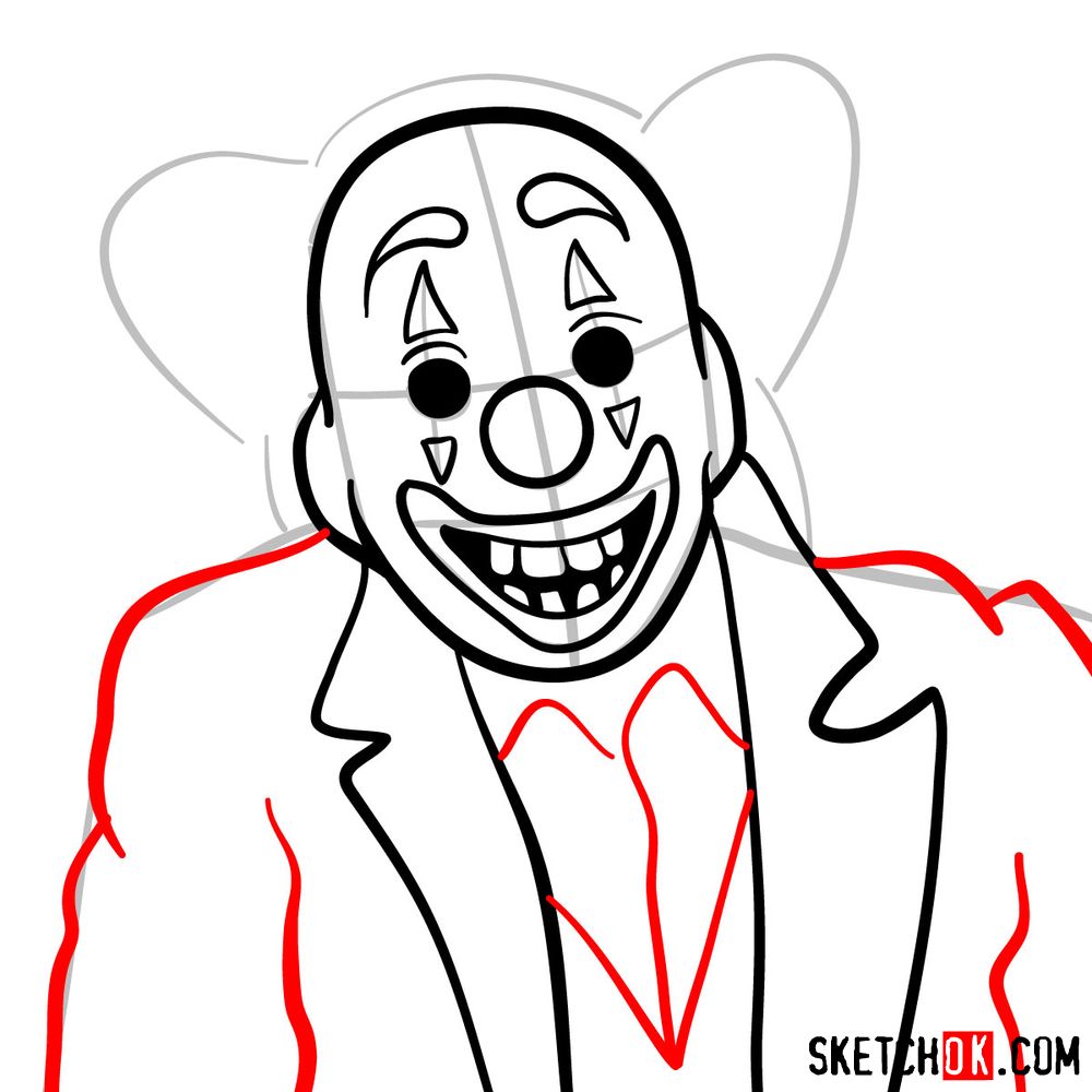 How to draw Joker Clown mask from Joker 2019 film - step 08