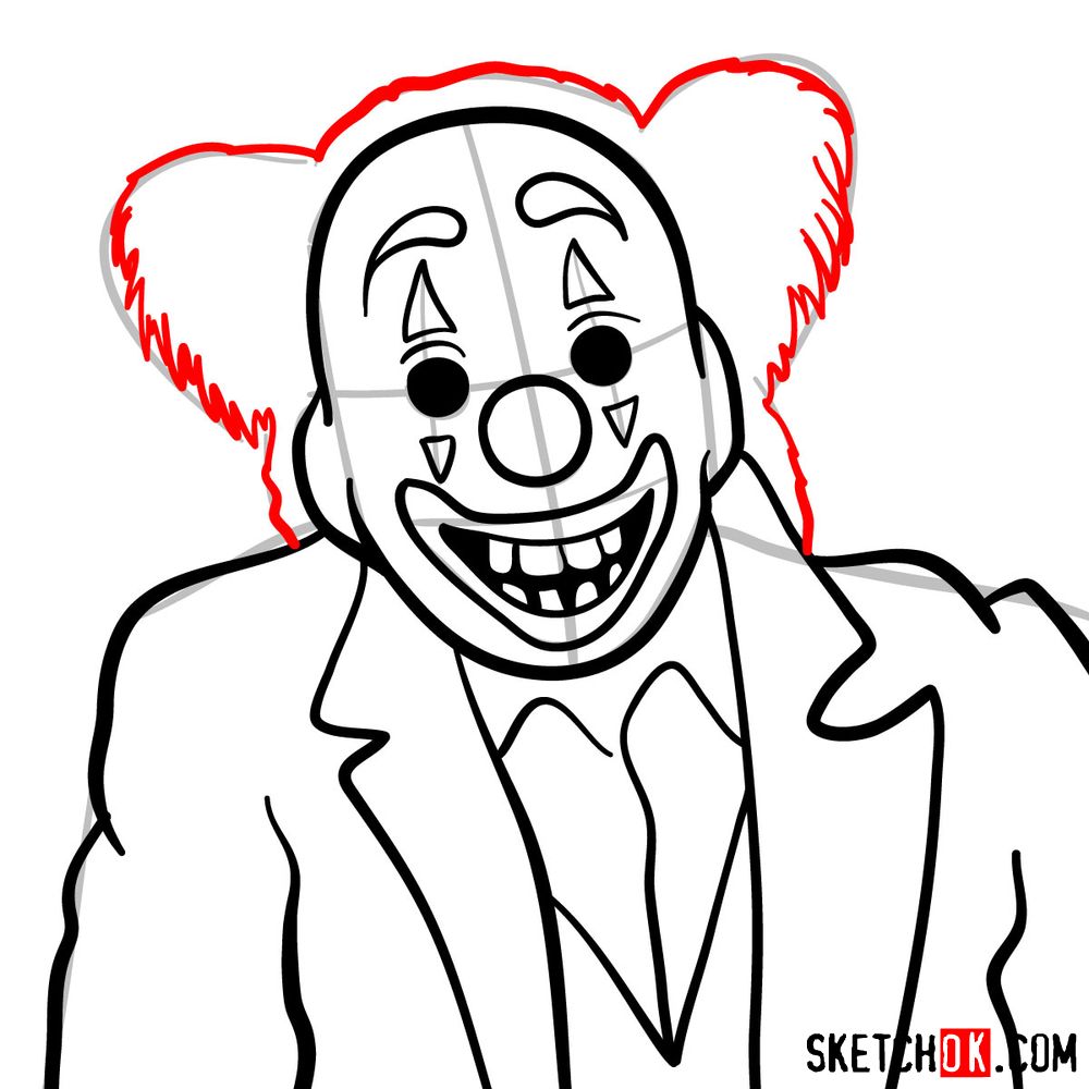 How to draw Joker Clown mask from Joker 2019 film - step 09