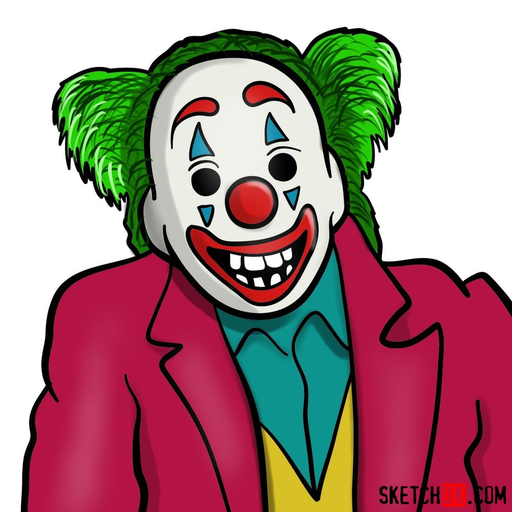 How to draw Joker Clown mask from Joker 2019 film - Sketchok easy ...