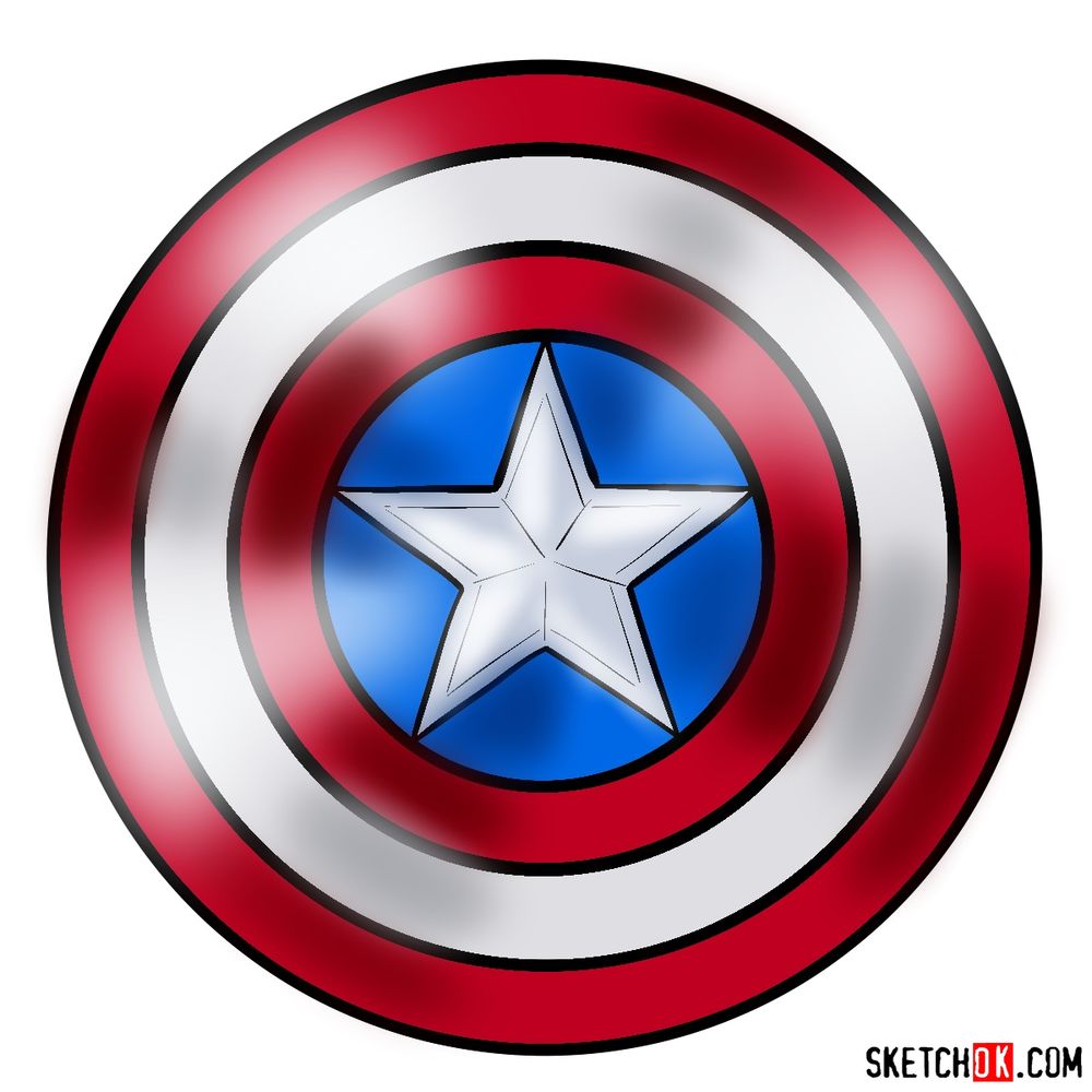 How to draw Captain America's shield - Sketchok easy drawing guides