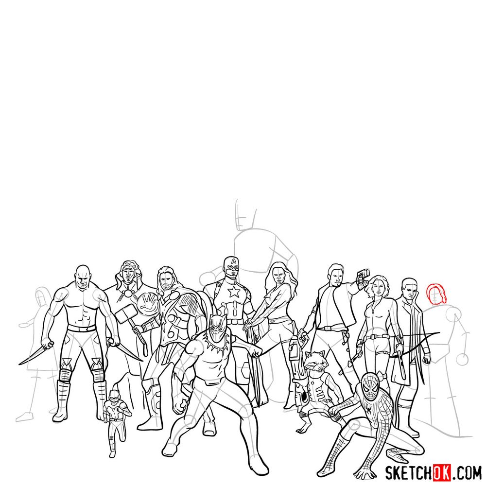 How to draw the Avengers (Infinity War) - step 02