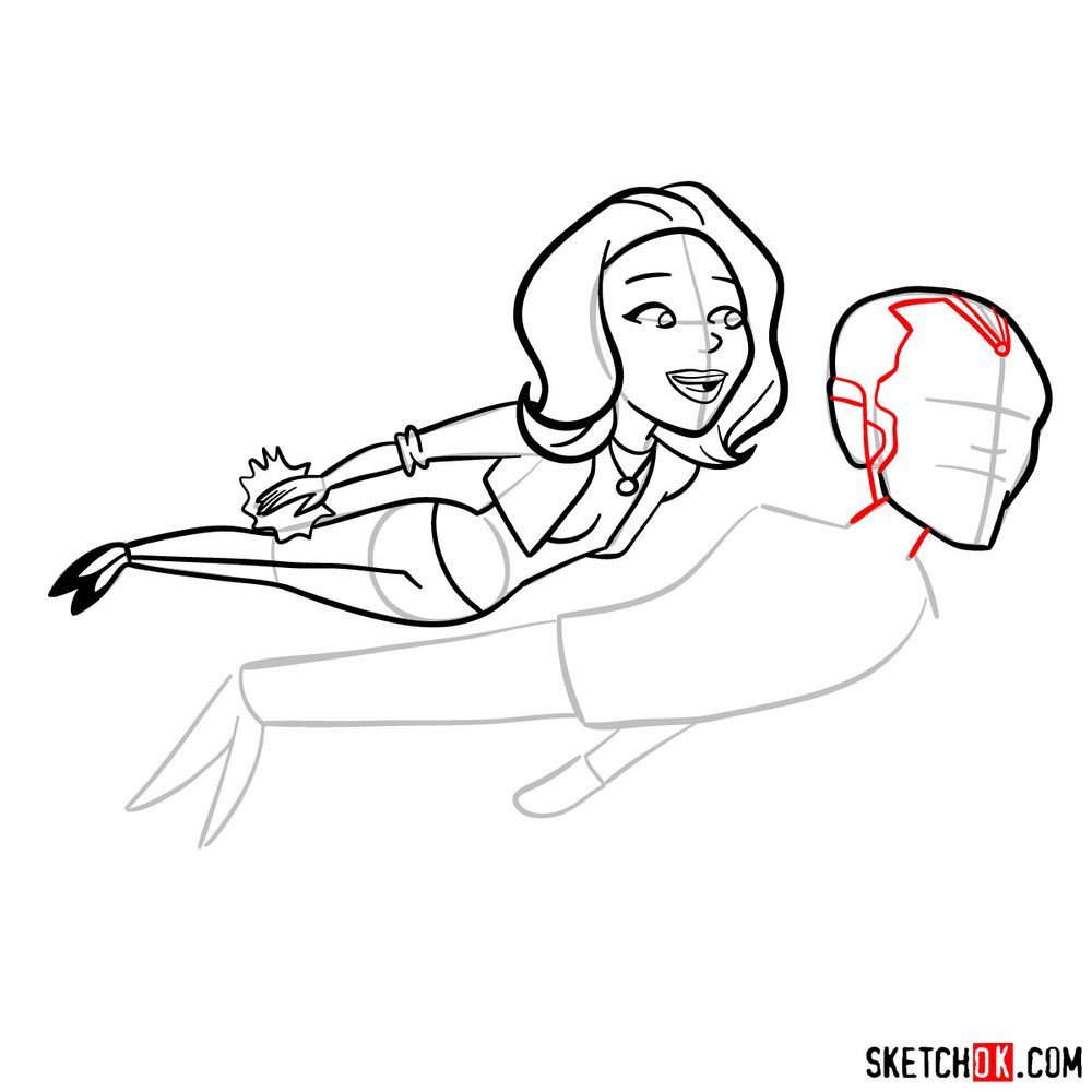 How to draw Wanda and Vision cartoon style - step 14