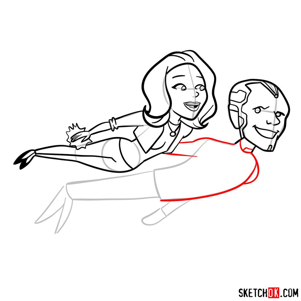 How to draw Wanda and Vision cartoon style - step 16