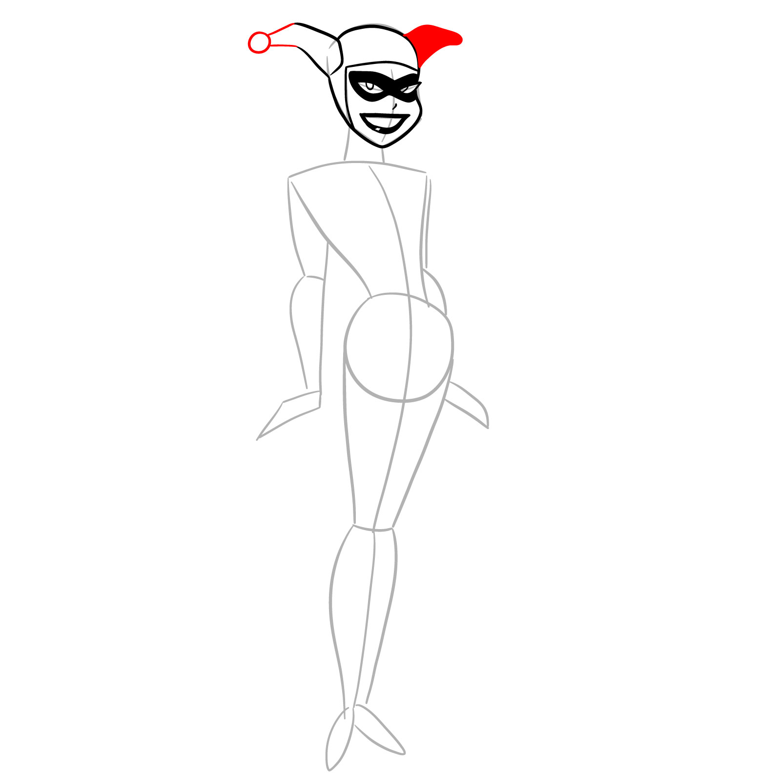 How to draw Harley Quinn in a classic suit - step 09