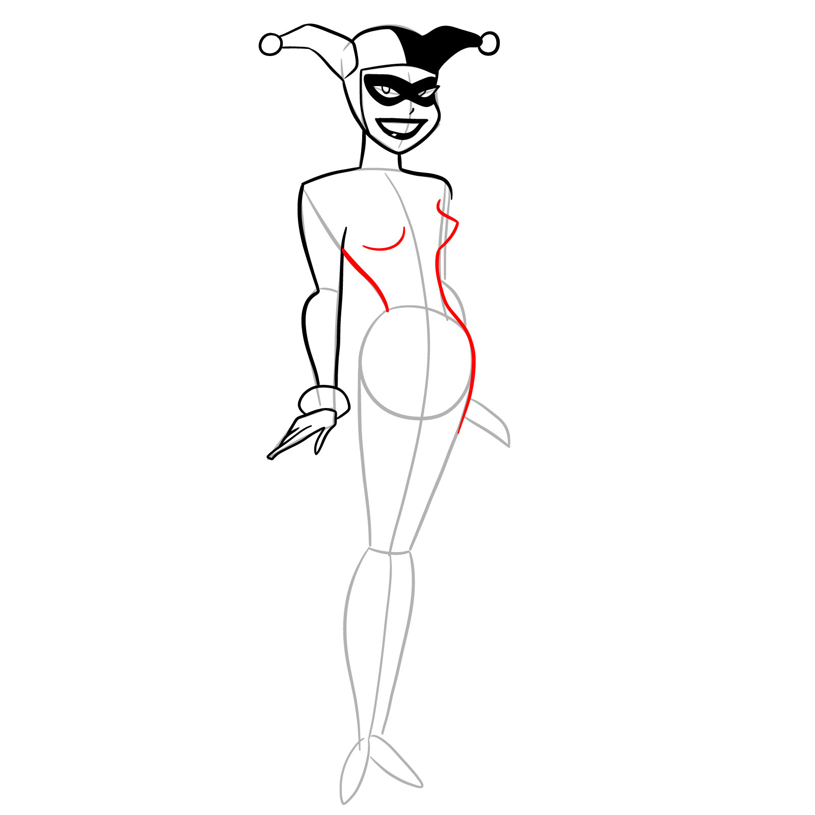 How to draw Harley Quinn in a classic suit - step 14