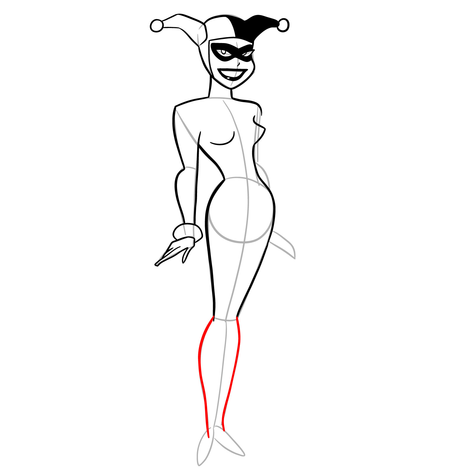 How to draw Harley Quinn in a classic suit - step 16