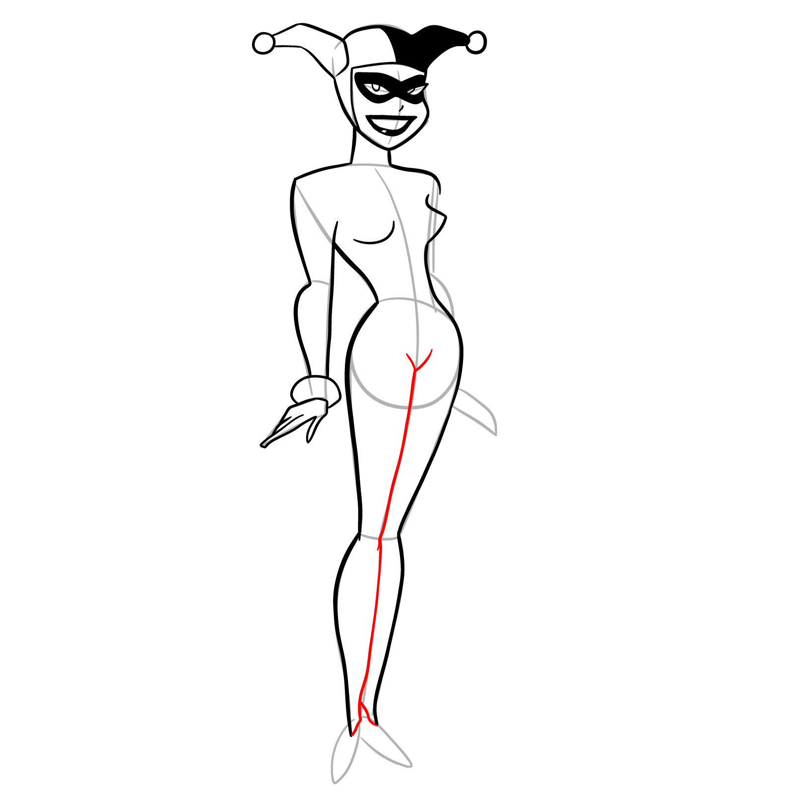 How to draw Harley Quinn in a classic suit - step 17