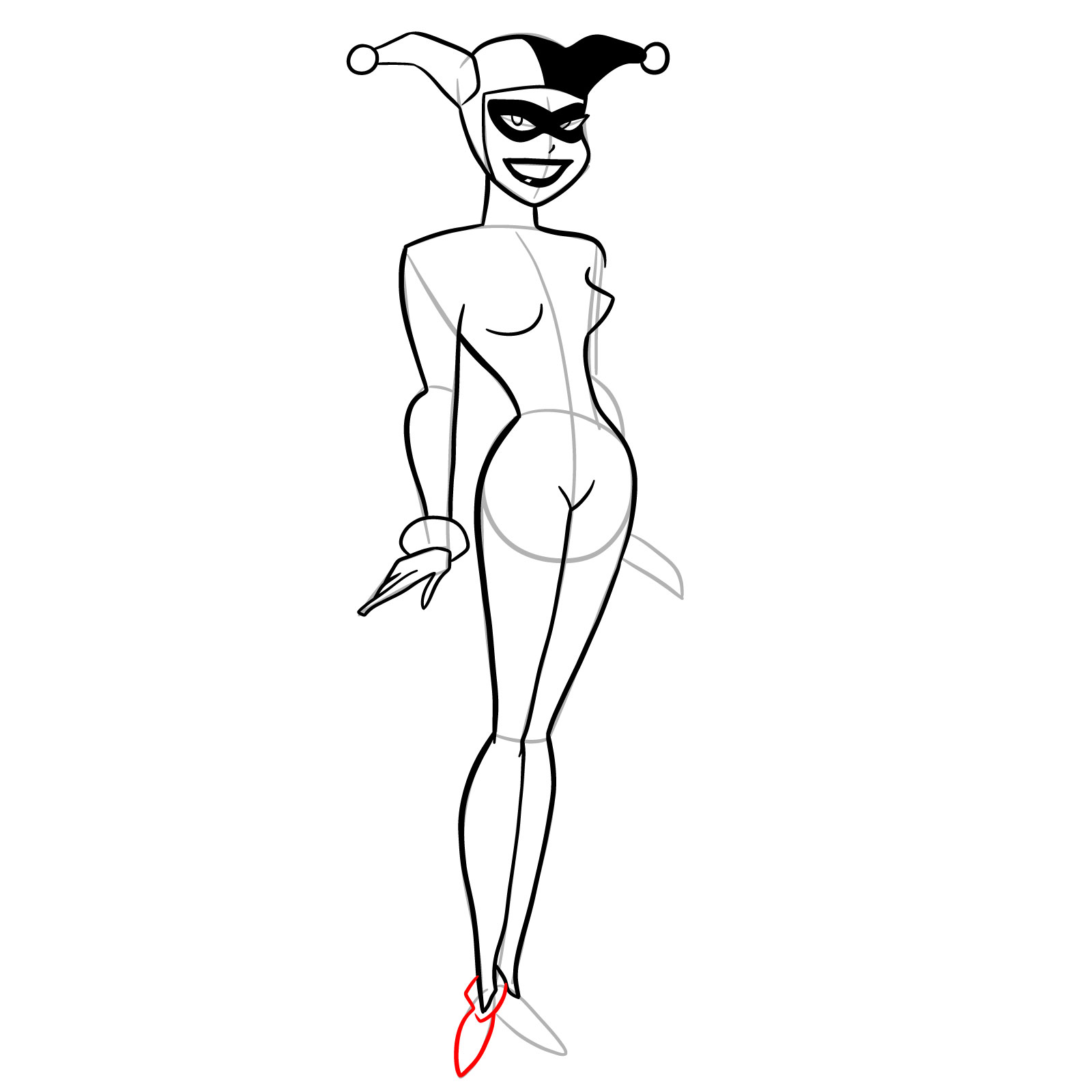 How to draw Harley Quinn in a classic suit - step 18