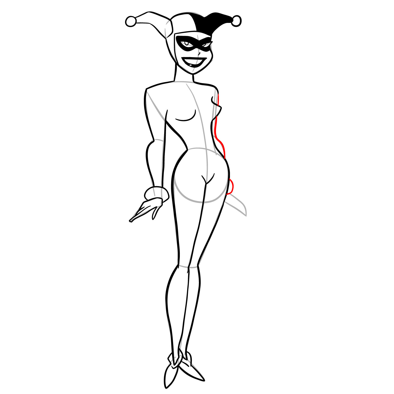 How to draw Harley Quinn in a classic suit - step 20