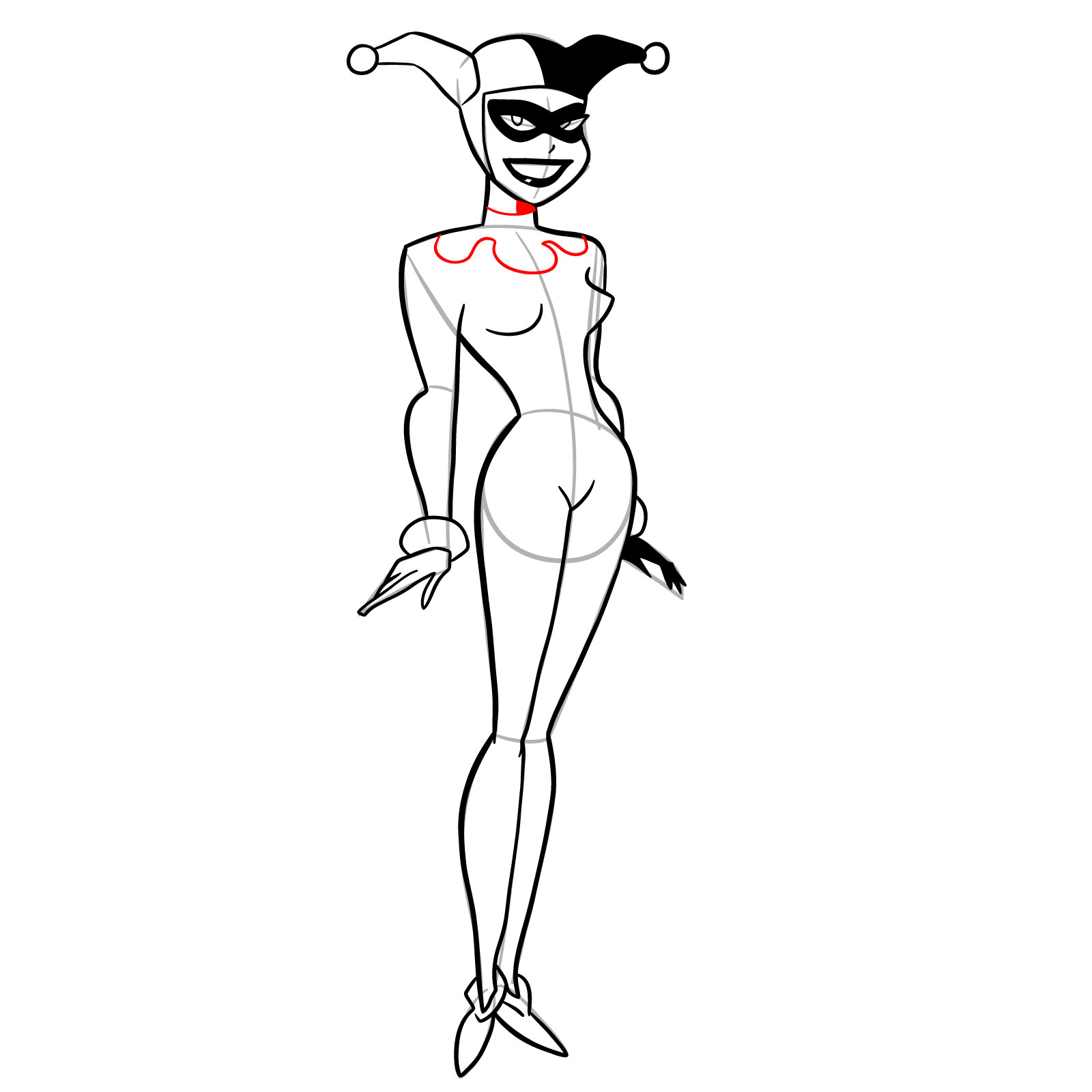 How to draw Harley Quinn in a classic suit - step 22