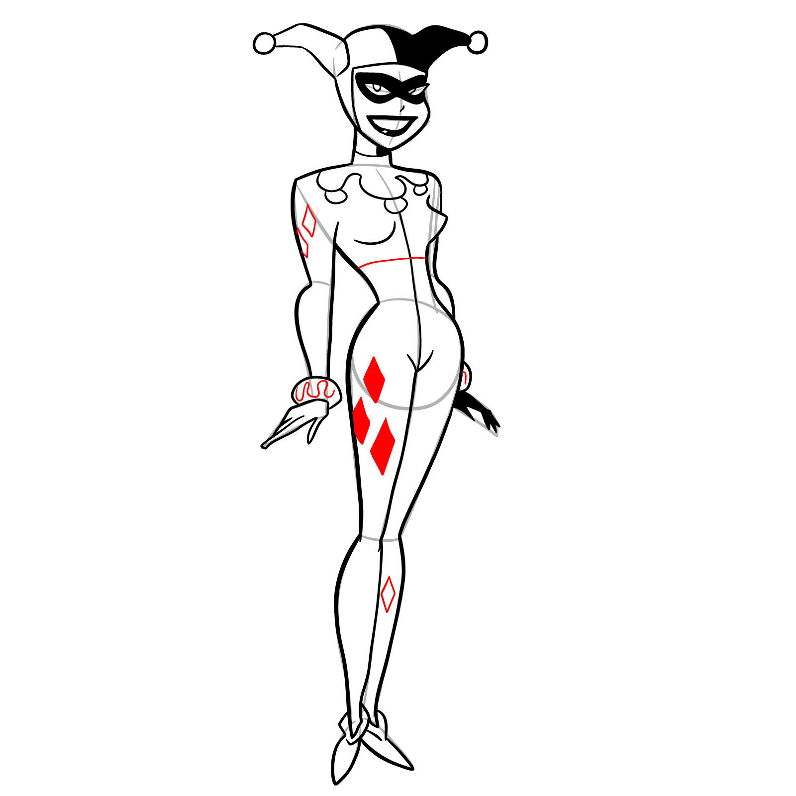 How to draw Harley Quinn in a classic suit - step 24