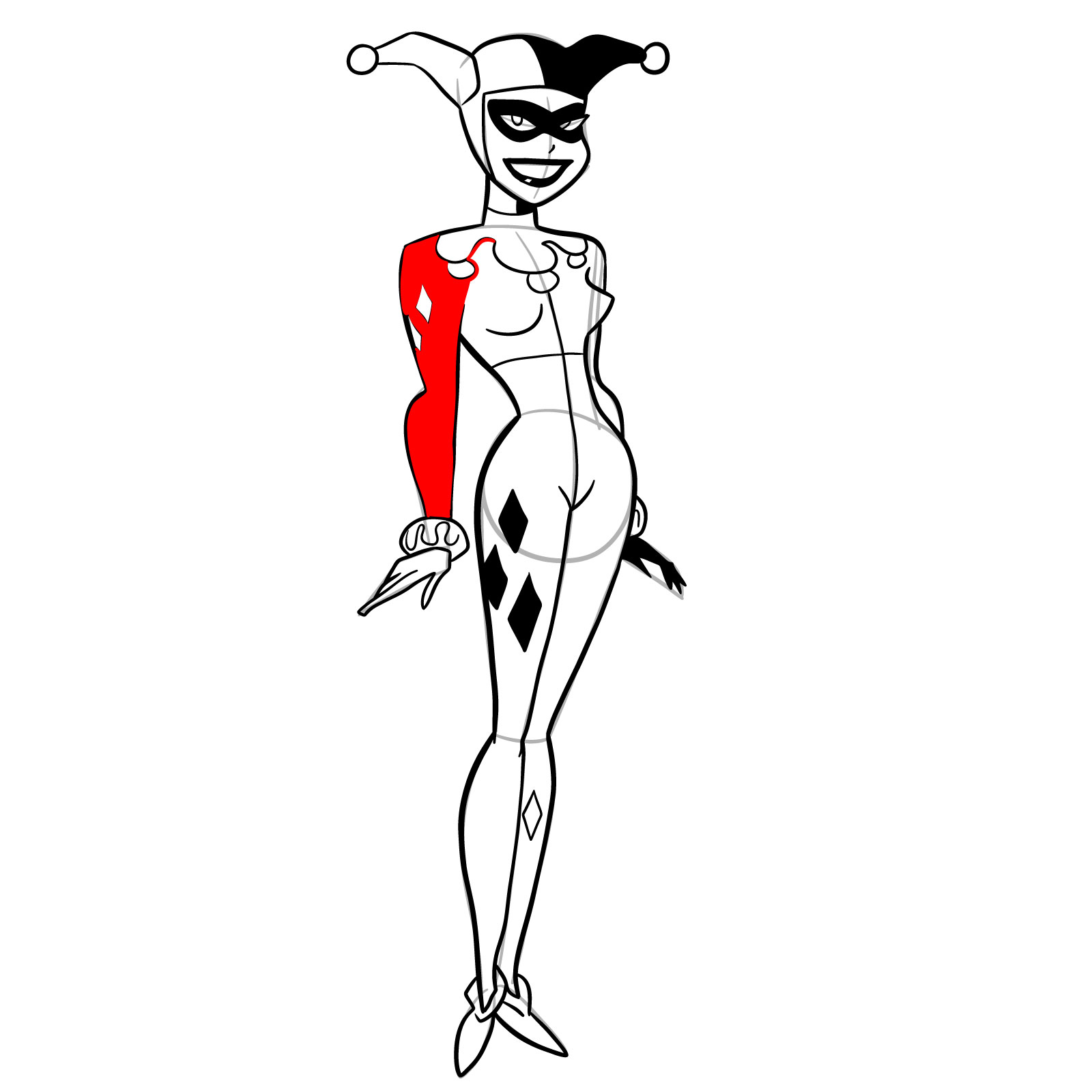 How to draw Harley Quinn in a classic suit - step 25
